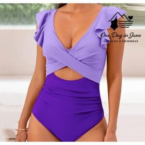 B2Prity Plus Size Cut Out Ruffle Shoulder One Piece Swimsuit Size 2XL